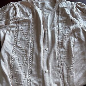 Tan Button-Up Cardigan with heart stitching